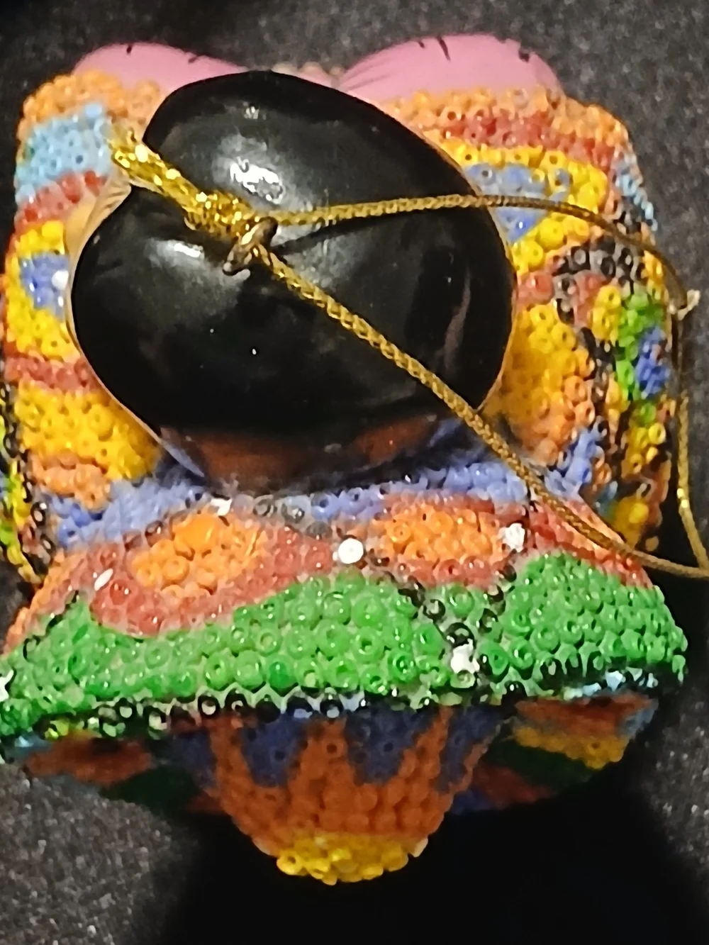 Handcrafted Mexican Folk Art Ornament  Intricate Sombrero Huichol Style Beaded